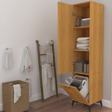 טען את התמונה לגלריה , ארון אחסון אמבטיה עם תא לסל כביסה פתוח - צבע עץ