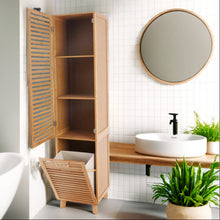 טען את התמונה לגלריה , ארון אחסון מבמבוק לאמבטיה עם סל כביסה גדול נשלף