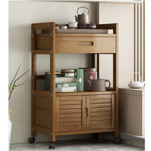 טען את התמונה לגלריה , עגלת בוצר למטבח מבמבוק איכותי, משלבת מגוון פתרונות אחסון