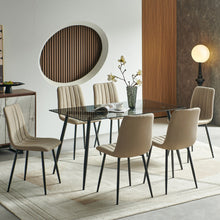 טען את התמונה לגלריה , פינת אוכל יוקרתית משלבת שולחן זכוכית 140 ס"מ ו-6 כיסאות מרופדים