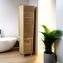 טען את התמונה לגלריה , ארון אחסון מבמבוק לאמבטיה עם סל כביסה גדול נשלף - סגור