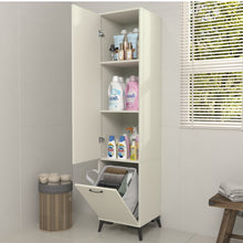 טען את התמונה לגלריה , ארון אחסון אמבטיה עם תא לסל כביסה פתוח - צבע לבן