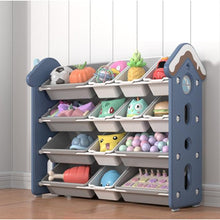 טען את התמונה לגלריה , ארגונית צעצועים מודולרית בעלת 4 קומות המשלבת 14 קופסאות אחסון בצבע כחול