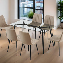 טען את התמונה לגלריה , פינת אוכל יוקרתית משלבת שולחן זכוכית 140 ס"מ ו-6 כיסאות מרופדים