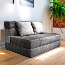 טען את התמונה לגלריה , ספה מתקפלת שהופכת למיטת אירוח זוגית לבית ולמשרד אפור כהה