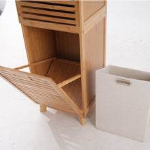 טען את התמונה לגלריה , ארון אחסון מבמבוק לאמבטיה עם סל כביסה גדול נשלף - מקרוב