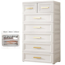 טען את התמונה לגלריה , מערכת אחסון לבנה לחדרי הבית, המשלבת 7 מגירות לאחסון בגדים