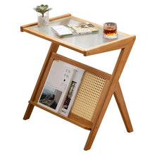 טען את התמונה לגלריה , שולחן צד מעוצב לסלון עשוי במבוק בשילוב זכוכית