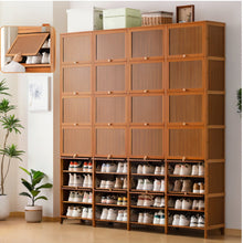 טען את התמונה לגלריה , ארון נעליים מבמבוק לכ96 זוגות בצבע עץ דלתות נפתחות