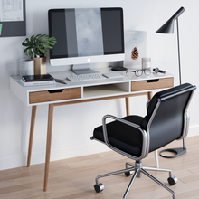 טען את התמונה לגלריה , שולחן מחשב בעל שתי מגירות נשלפות ותא אחסון במראה מודרני