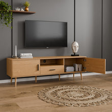 טען את התמונה לגלריה , מזנון טלוויזיה בעיצוב מודרני קלאסי בצבע אלון פתוח