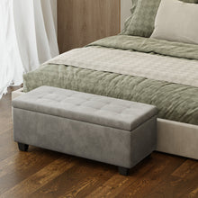 טען את התמונה לגלריה , הדום קטיפה יוקרתי בשילוב כפתורי קפיטונאז בעל חלל אחסון גדול ורגלי עץ חזקות