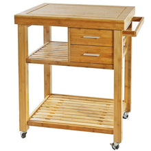 טען את התמונה לגלריה , אי בוצר נייד למטבח מעץ מלא, המשלב מדפי אחסון ומשטח בוצר