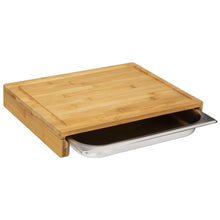 טען את התמונה לגלריה , קרש חיתוך מבמבוק המשלב מגש נירוסטה