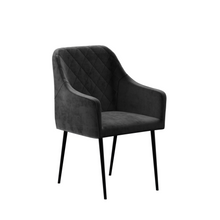 טען את התמונה לגלריה , כורסת קטיפה מרופדת ובדוגמת מעוינים שחור