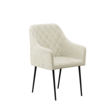 טען את התמונה לגלריה , כורסת קטיפה מרופדת ובדוגמת מעוינים לבן שמנת