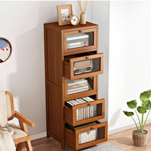 טען את התמונה לגלריה , כוננית אחסון מבמבוק המשלבת 5 מגירות עם חלון תצוגה PVC