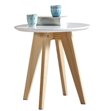 טען את התמונה לגלריה , שולחן צד קפה בעל עיצוב אלגנטי משולב רגלי עץ אורן מלוכסנות ואיכותיות