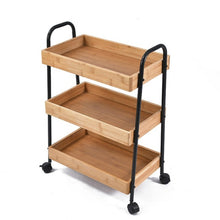 טען את התמונה לגלריה , עגלת אחסון והגשה בעלת שלושה מדפי במבוק איכותיים