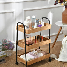 טען את התמונה לגלריה , עגלת אחסון והגשה בעלת שלושה מדפי במבוק איכותיים