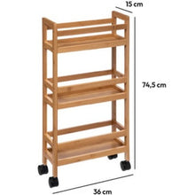 טען את התמונה לגלריה , עגלת אחסון ניידת שלושה מדפים עשויה מעץ במבוק חזק ועמיד