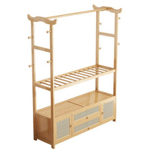 טען את התמונה לגלריה , יחידת אחסון ותלייה מבמבוק משלבת מגירות ותאי אחסון מושלמת לכניסה