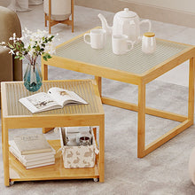 טען את התמונה לגלריה , זוג שולחנות לסלון מודולאריים מבמבוק איכותי משולב אקריליק