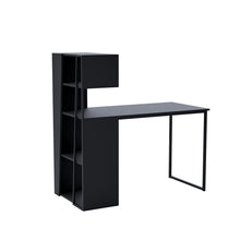 טען את התמונה לגלריה , שולחן מחשב מודרני כולל מדפים מובנים שחור