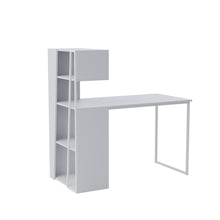 טען את התמונה לגלריה , שולחן מחשב מודרני כולל מדפים מובנים לבן