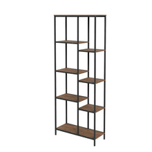 טען את התמונה לגלריה , ספריה מודרנית מדורגת לעיצוב הבית מדפים אגוז מתכת מושחרת