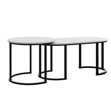 טען את התמונה לגלריה , זוג שולחנות סלון מעוצבים בשילוב מתכת ועץ לבן