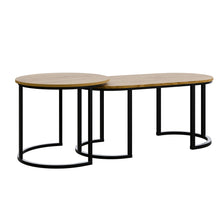 טען את התמונה לגלריה , זוג שולחנות סלון מעוצבים בשילוב מתכת ועץ אלון