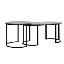 טען את התמונה לגלריה , זוג שולחנות סלון מעוצבים בשילוב מתכת ועץ אפור בטון