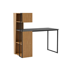 טען את התמונה לגלריה , שולחן מחשב מודרני כולל מדפים מובנים אלון אפור