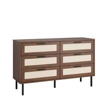 טען את התמונה לגלריה , שידת שש מגירות מודרנית דמוי ראטן באגוז