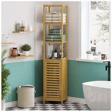 טען את התמונה לגלריה , ארונית אחסון מבמבוק עם מדפי אחסון ותא אחסון גדול