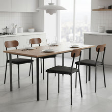 טען את התמונה לגלריה , רביעית כיסאות פינת אוכל יוקרתיים מרופדים ובעלי גב בגוון אגוז - ריפוד שחור