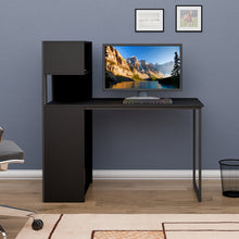 טען את התמונה לגלריה , שולחן מחשב מודרני כולל מדפים מובנים שחור