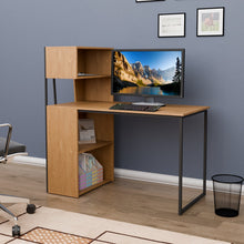 טען את התמונה לגלריה , שולחן מחשב מודרני כולל מדפים מובנים אלון