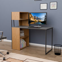 טען את התמונה לגלריה , שולחן מחשב מודרני כולל מדפים מובנים אלון אפור