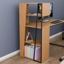 טען את התמונה לגלריה , שולחן מחשב מודרני כולל מדפים מובנים אלון