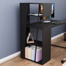 טען את התמונה לגלריה , שולחן מחשב מודרני כולל מדפים מובנים שחור מהצד