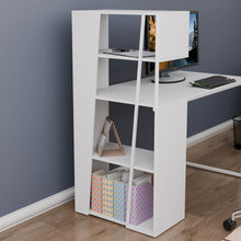 טען את התמונה לגלריה , שולחן מחשב מודרני כולל מדפים מובנים לבן מהצד