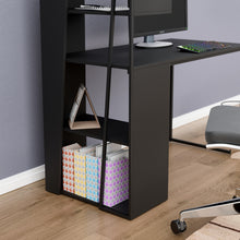 טען את התמונה לגלריה , שולחן מחשב מודרני כולל מדפים מובנים מבט מקרוב בצבע שחור