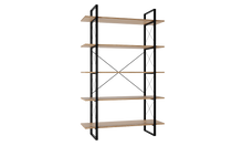 טען את התמונה לגלריה , ספריית מדפים מודרנית בשילוב מתכת שחורה ומדפי אלון