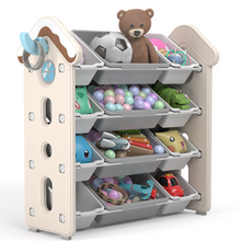 טען את התמונה לגלריה , ארגונית צעצועים מודולארית 4 קומות כולל 12 קופסאות אחסון