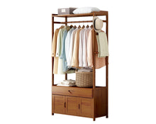 טען את התמונה לגלריה , יחידת תלייה ואחסון עשויה במבוק המשלבת מוט תלייה, מגירות ומדף אחסון