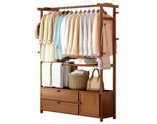 טען את התמונה לגלריה , יחידת תלייה ואחסון עשויה במבוק המשלבת מוט תלייה, מגירות ותאי אחסון