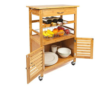 טען את התמונה לגלריה , עגלת בוצר למטבח עשויה מעץ במבוק חזק כולל משטח בוצר