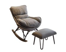 טען את התמונה לגלריה , כורסת נדנדה המשלב ריפוד עבה מפנק, רגלי נדנוד מעץ והדום תואם